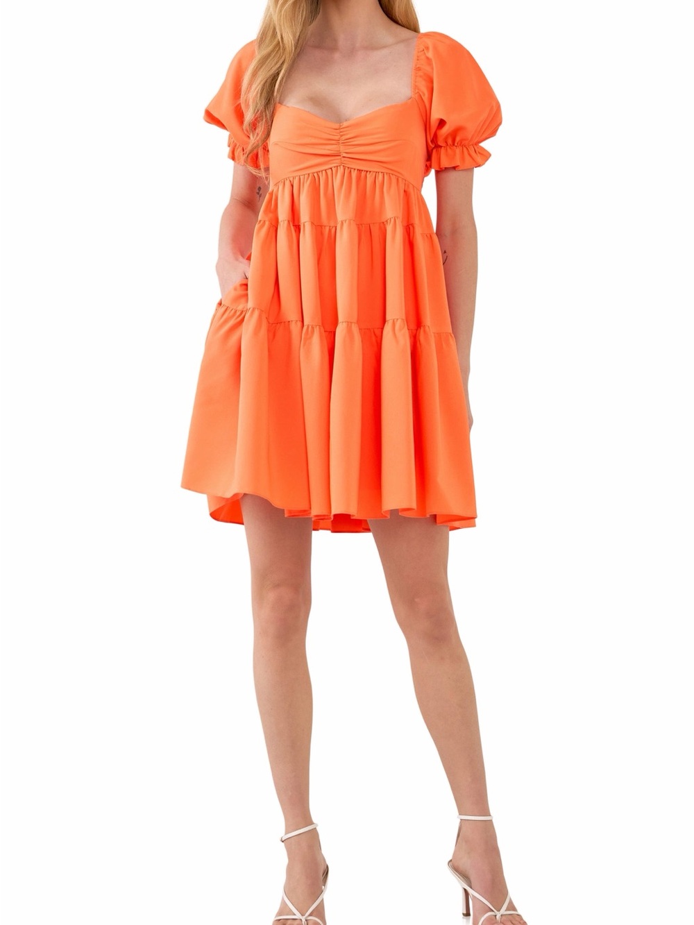 Endless Rose Coral Ruffle Sweetheart Tirered Mini Dress L
